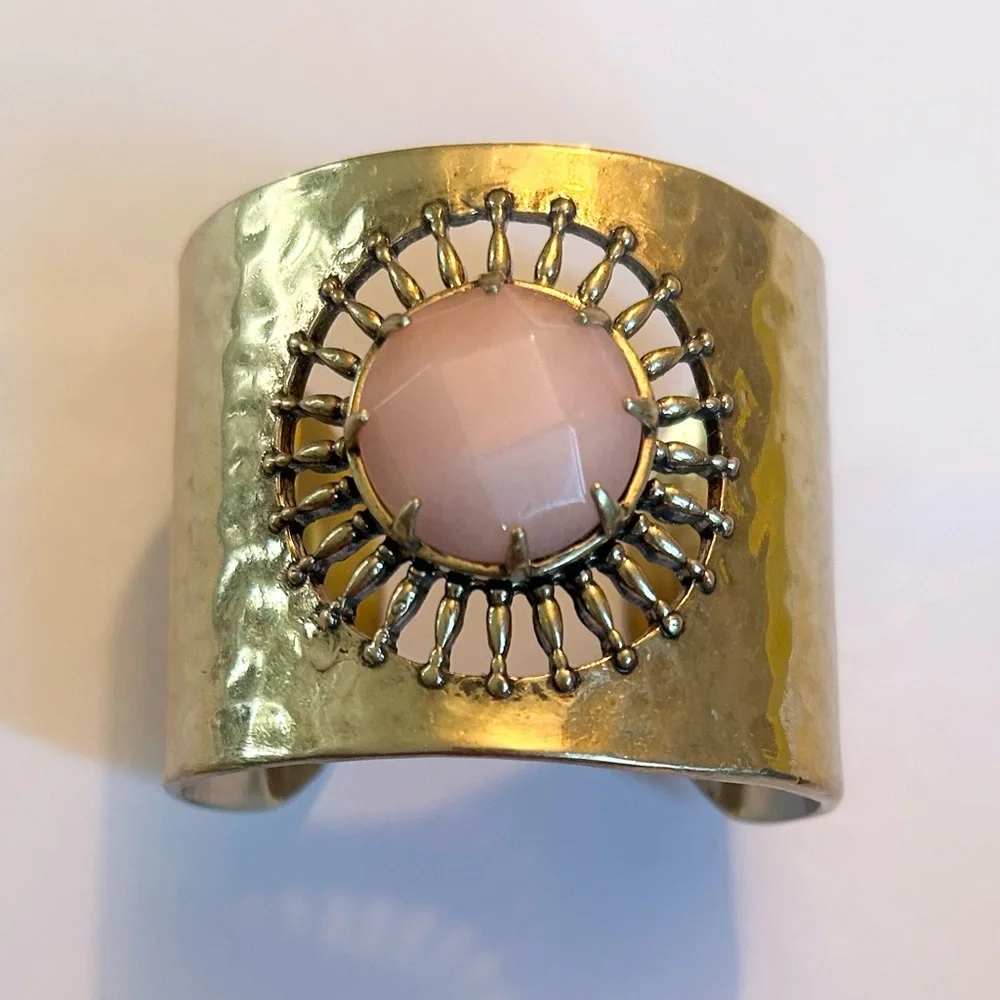Lucky Brand Gold-Tone Cuff with Pink Center Stone - Semi Precious Stone